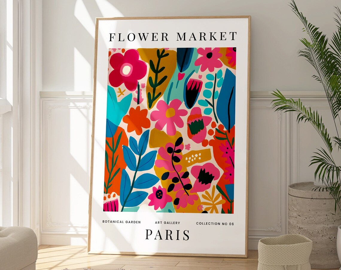 Flower Market Paris Bright Abstract Floral Collage Botanical Print