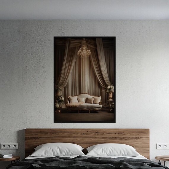 Luxurious Draped Salon Chandelier Elegant French Interior Poster