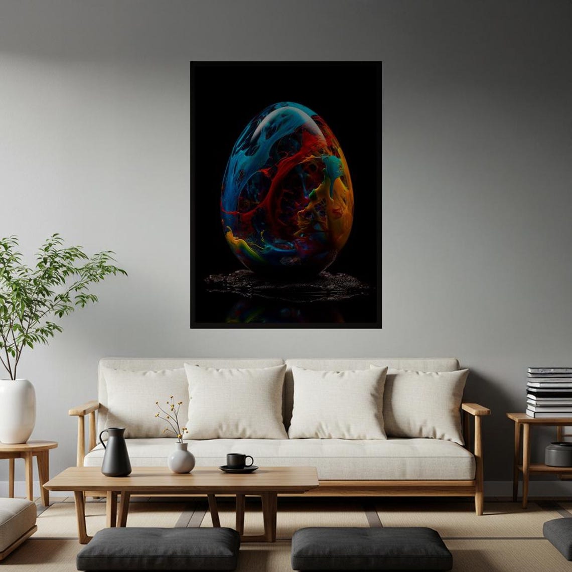 Vibrant Fluid Abstract Egg Shape Bold Swirling Colors Art Poster