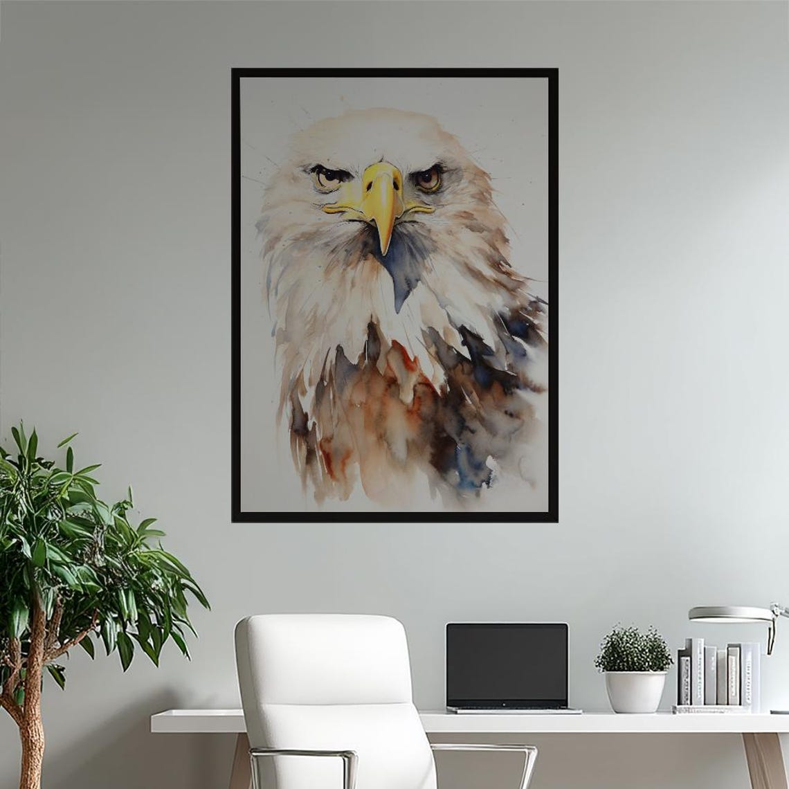 Majestic Bald Eagle Watercolor Portrait Expressive Wildlife Poster