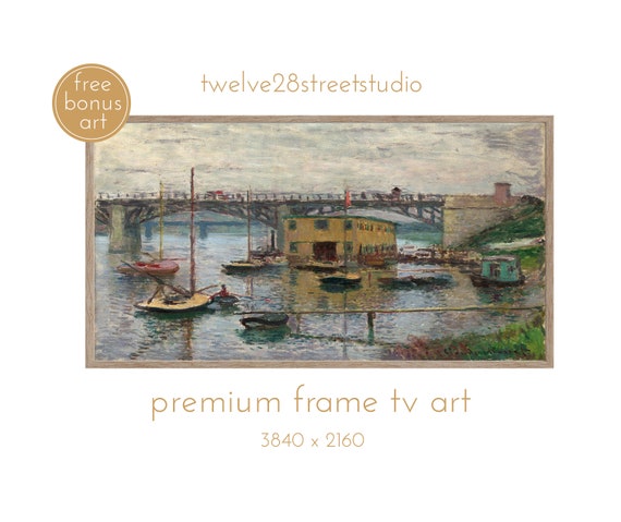 Frame Tv Art Vintage Landscape Antique Art Bridge At Argenteuil By Claude Monet Vintage Artwork Instant Tv Art
