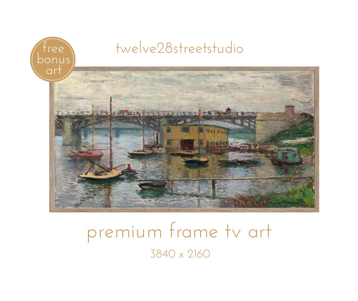 Claude Monet Bridge at Argenteuil Seine Boats Impressionist Art Print