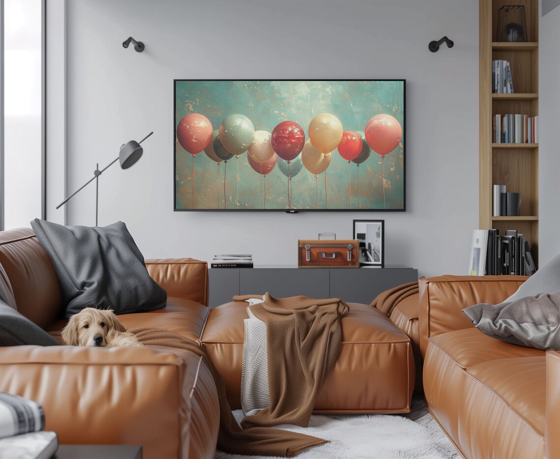 Vintage Birthday Balloons Art Print, Frame TV Decor - Image 3