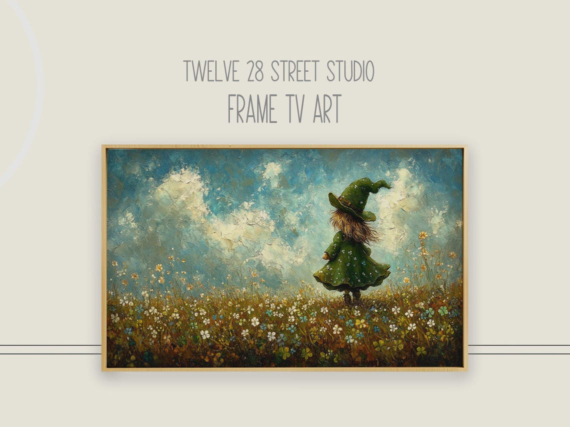 Leprechaun Girl Clover Meadow Wildflower St Patricks Day Art Poster