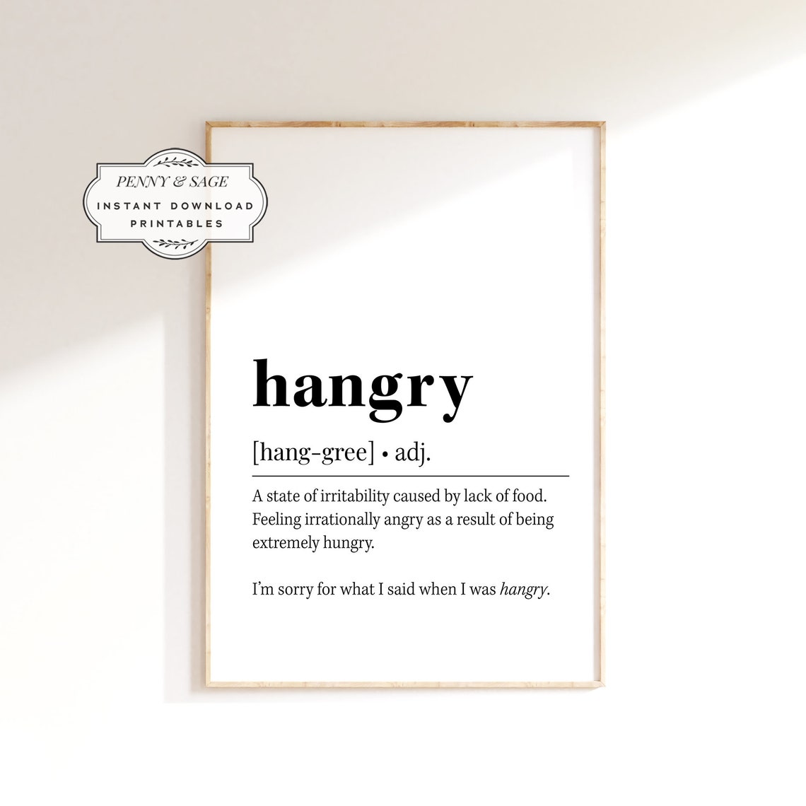 Hangry Definition Poster Funny Kitchen Dictionary Quote Typography