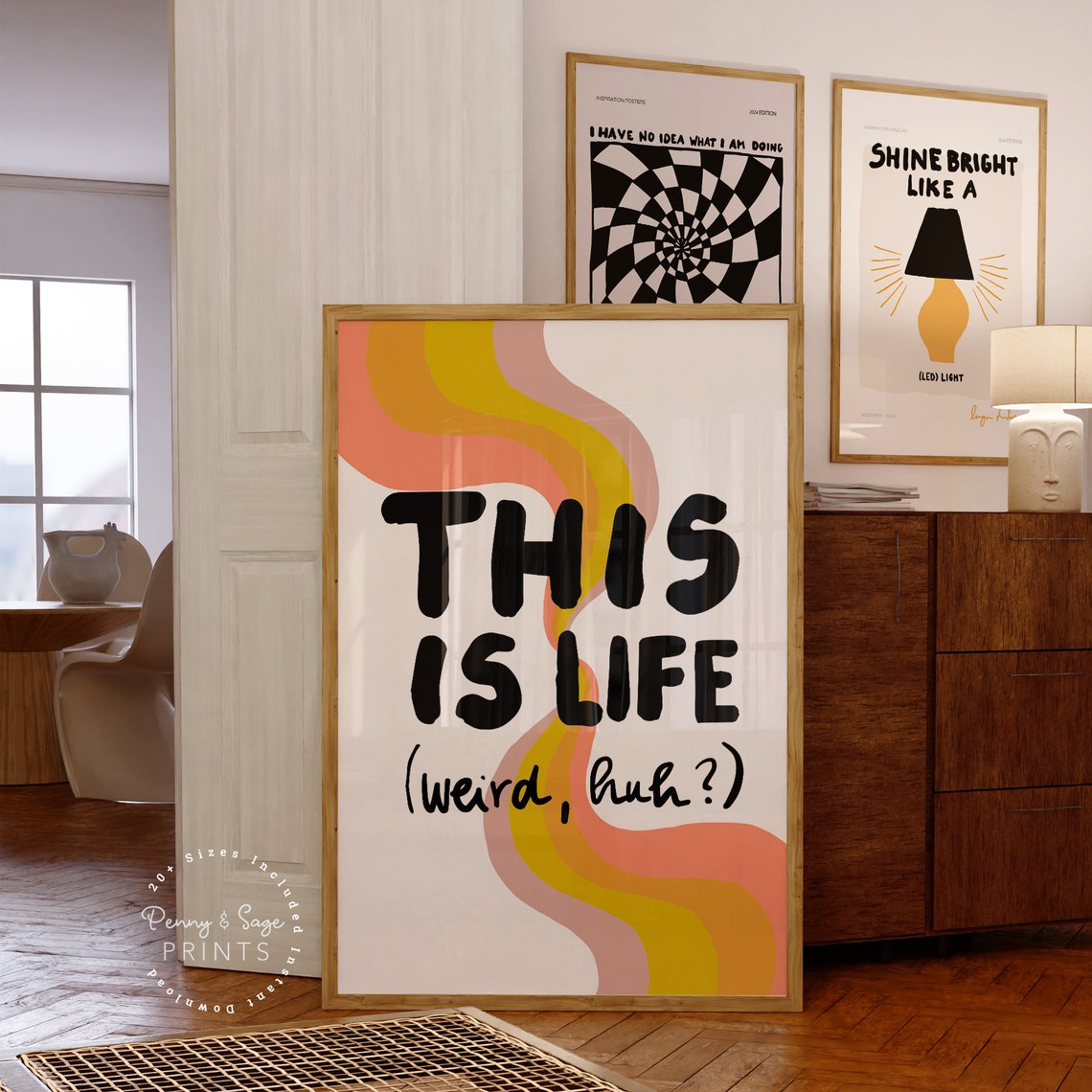 This Is Life Weird Huh Humorous Retro Wavy Stripe Quote Poster