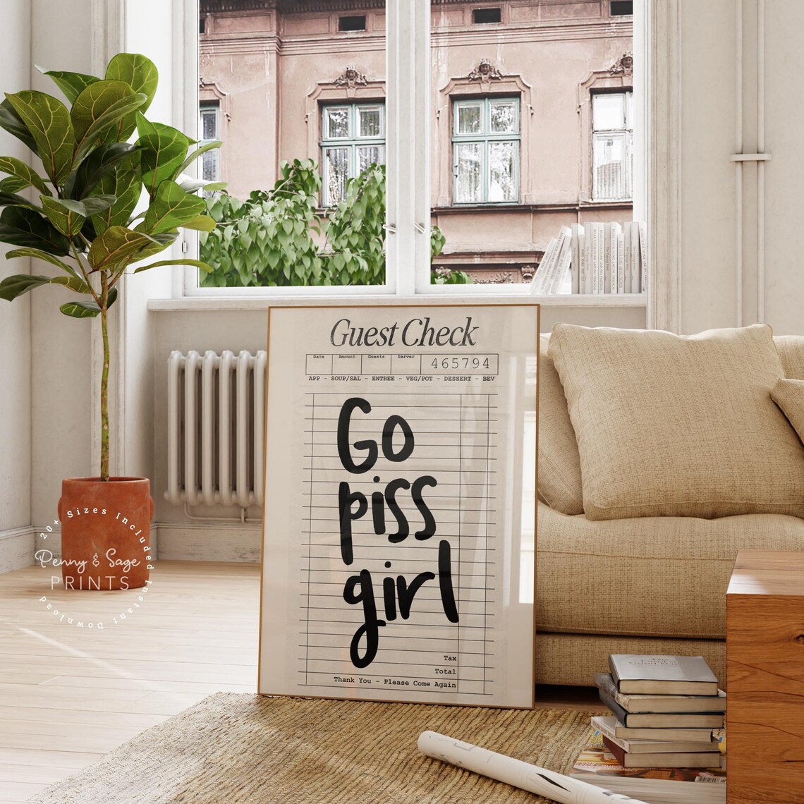 Go Piss Girl Funny Guest Check Style Sassy Bathroom Quote Poster