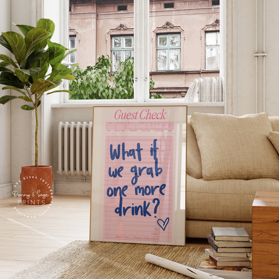 What If We Grab One More Drink Pink Guest Check Bar Quote Poster