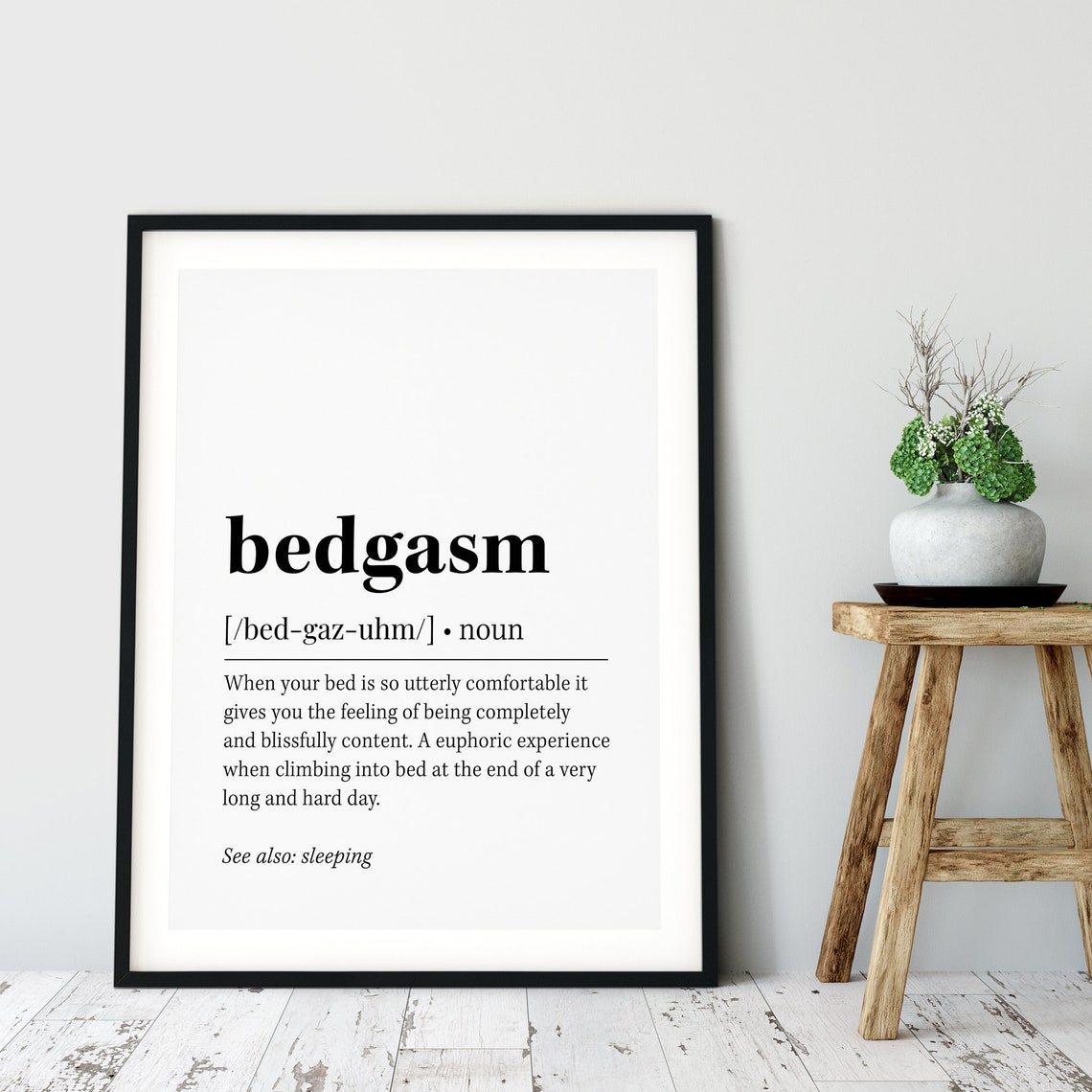 Bedgasm Definition Dictionary Style Funny Black White Sleep Poster - Image 2