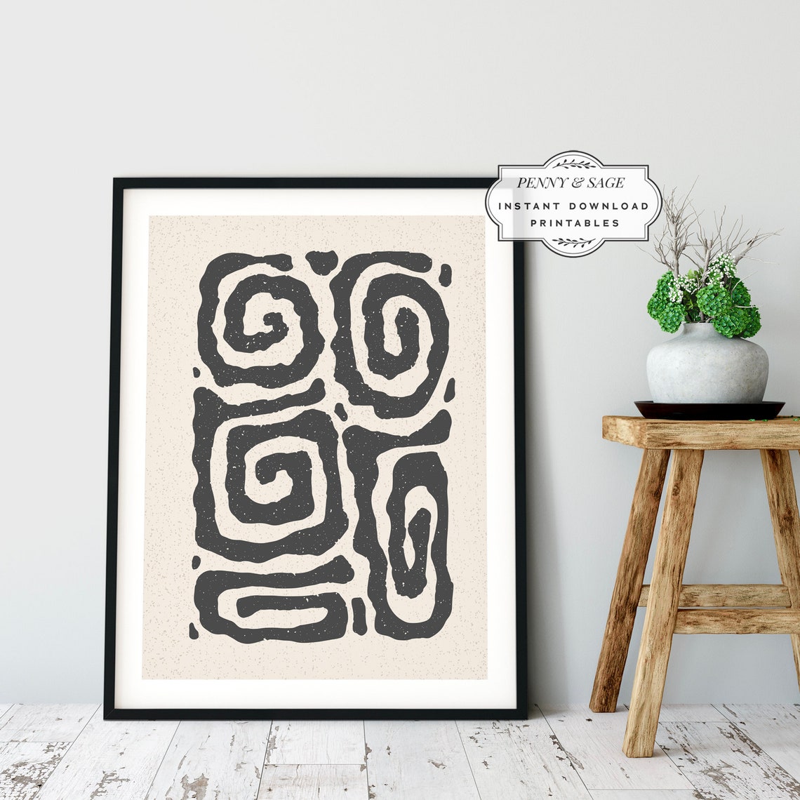 Black Beige Abstract Swirls Modern Minimalist Organic Art Poster