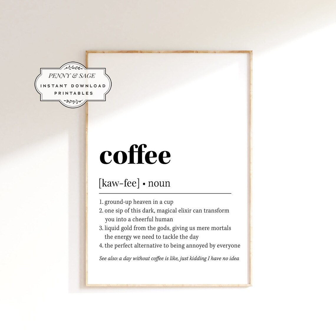 Coffee Definition Quote Decor, Coffee Bar Art Print