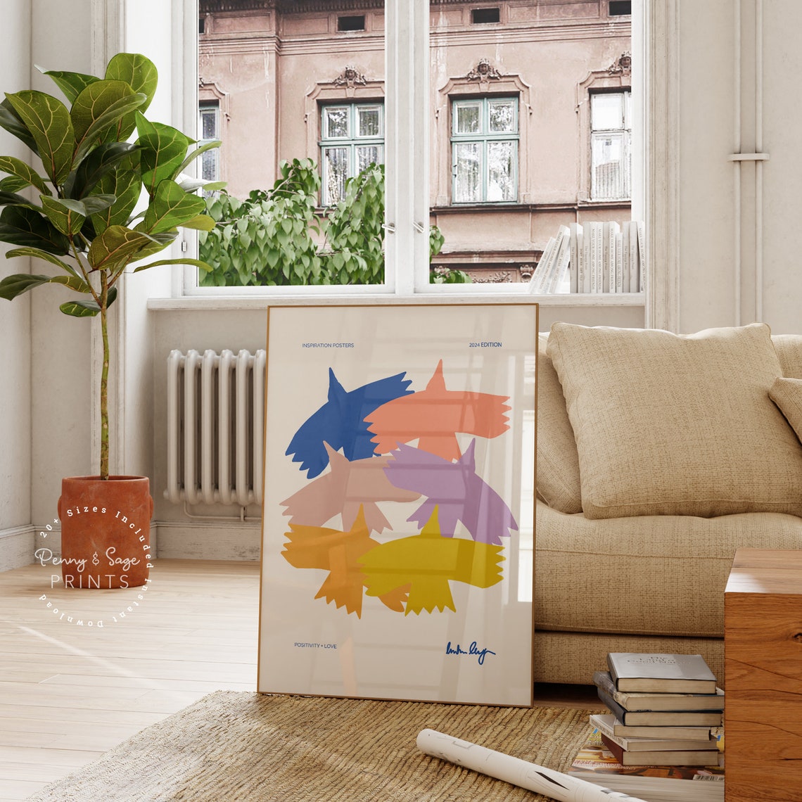 Colorful Abstract Bird Shapes Retro 2024 Edition Mid Century Poster