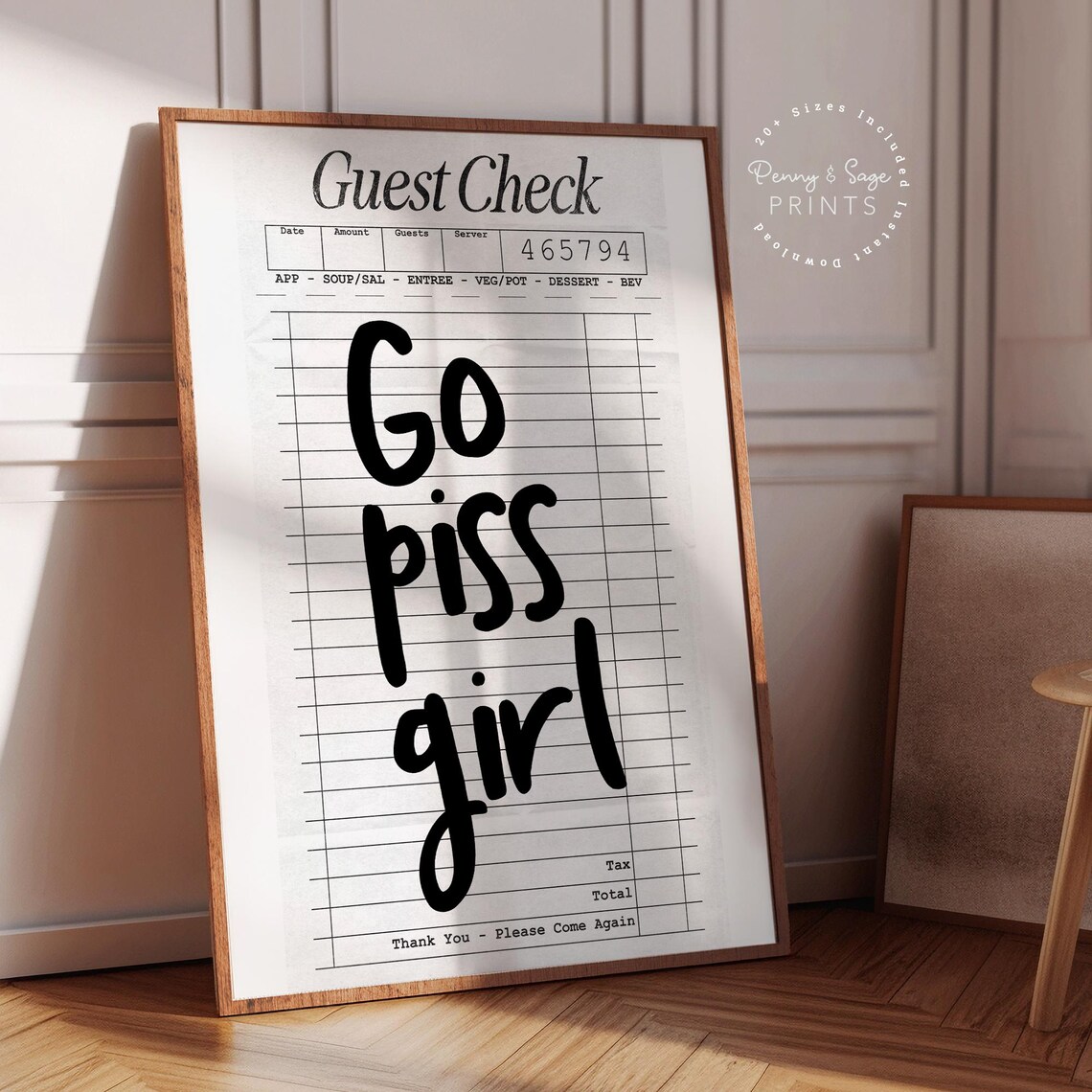 Go Piss Girl Funny Guest Check Style Sassy Bathroom Quote Poster - Image 2