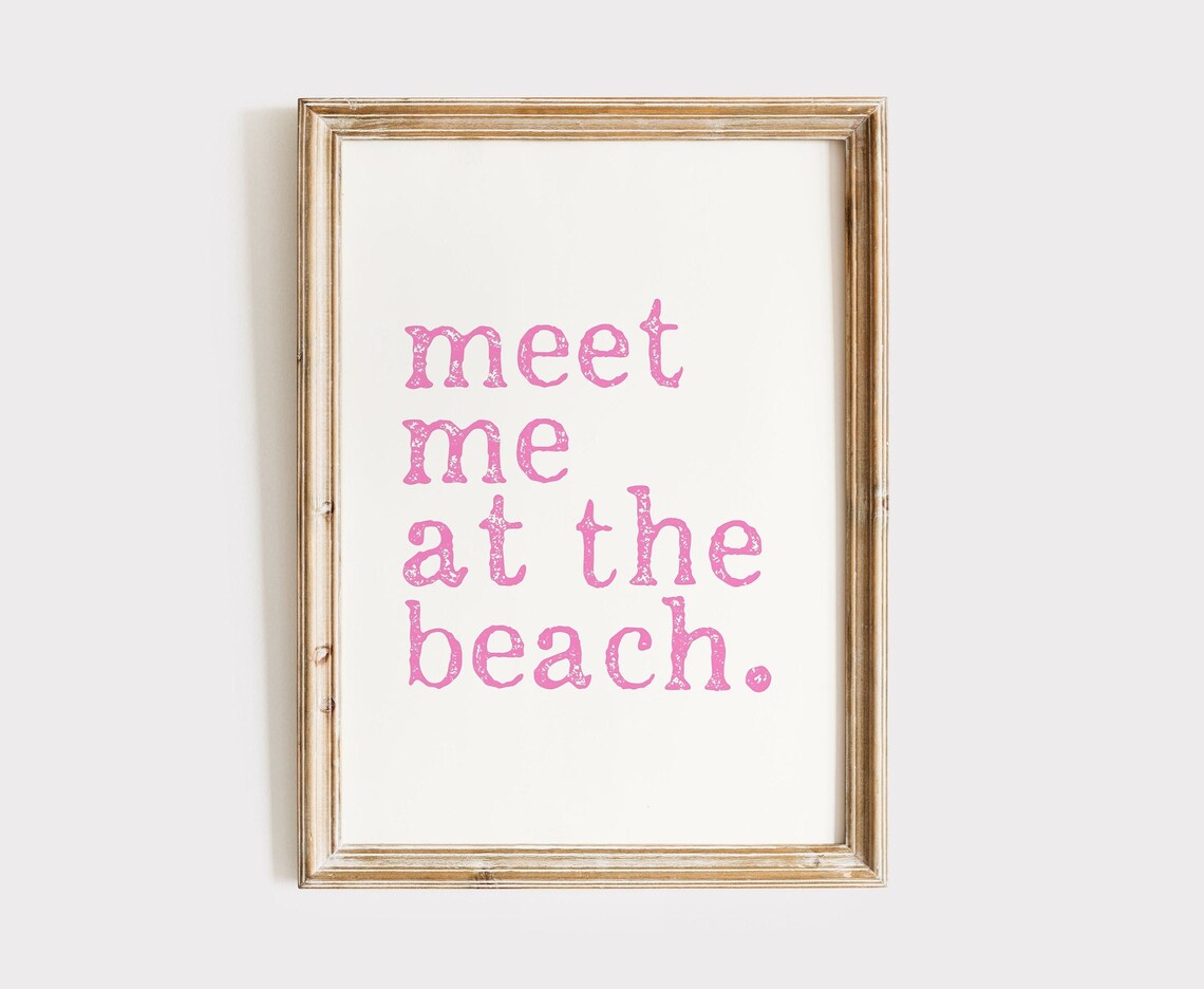 Meet Me At The Beach Pink Lettering Print Coastal Granddaughter Decor Art