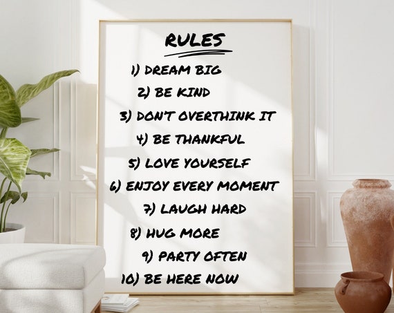 House Rules Print Retro Quote Print Trendy Poster Apartment Decor Dorm Decor Bar Cart Art Print Aesthetic Wall Art