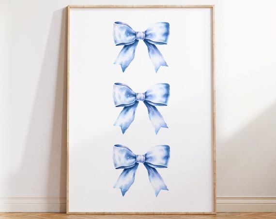 Blue Bow Print Preppy Aesthetic Wall Art Teen Room Decor Preppy Poster College Apartment Decor Neutral Nursery Wall Art Pastel Poster