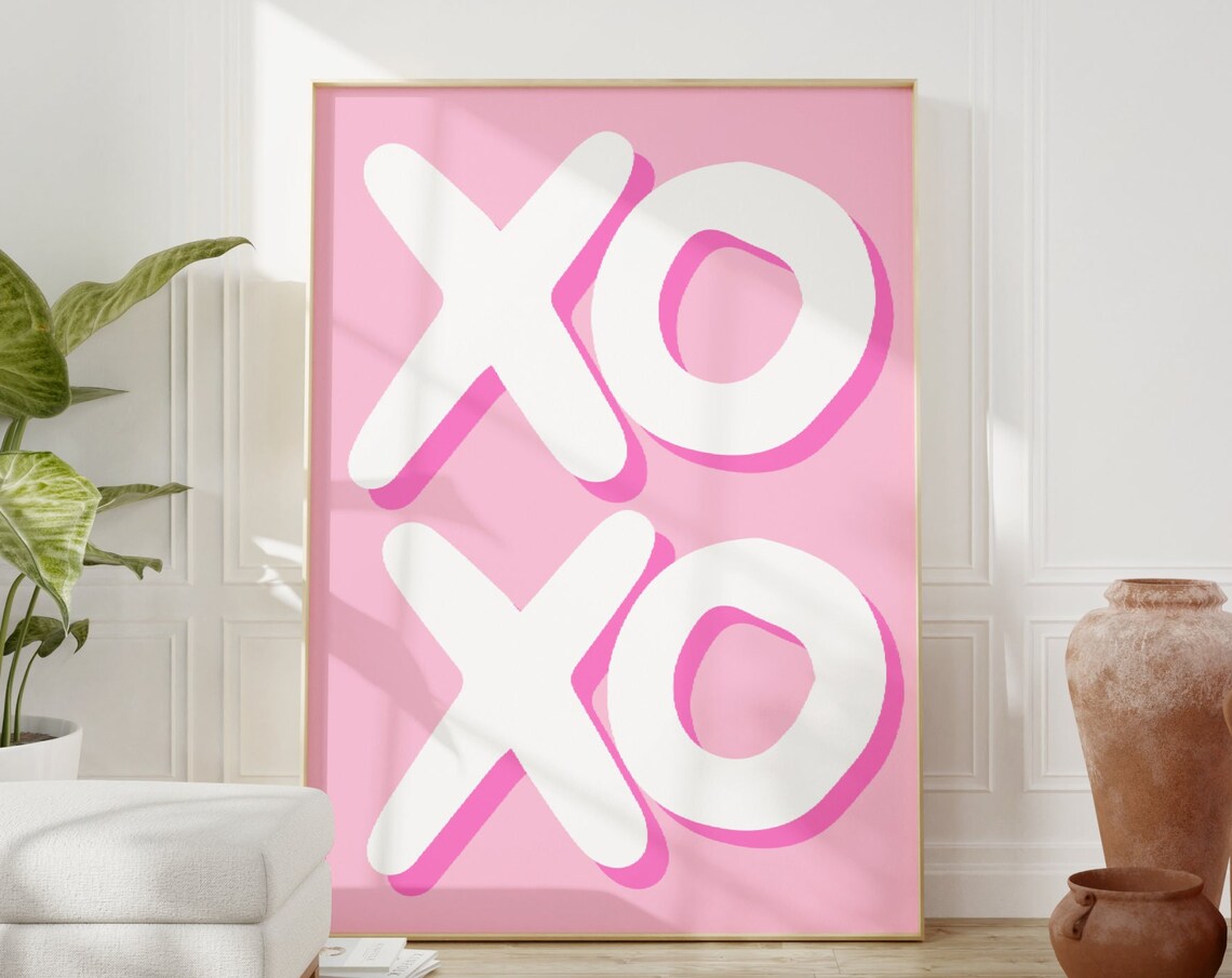 Xoxo Print, Pink Preppy Typography Art Print