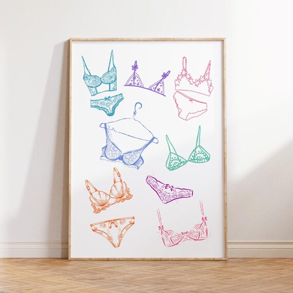 Coquette Room Decor Laundry Print Lingerie Coquette Wall Art Cute Apartment Decor Trendy Aesthetic Wall Art Girly Dorm Room Decor