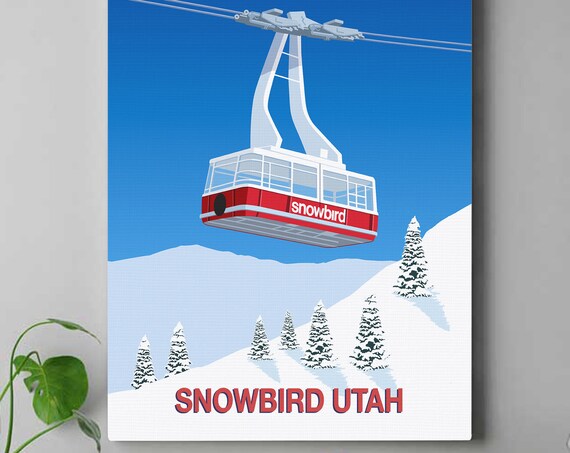 Snowbird Utah Red Aerial Tram Vintage Ski Resort Travel Poster