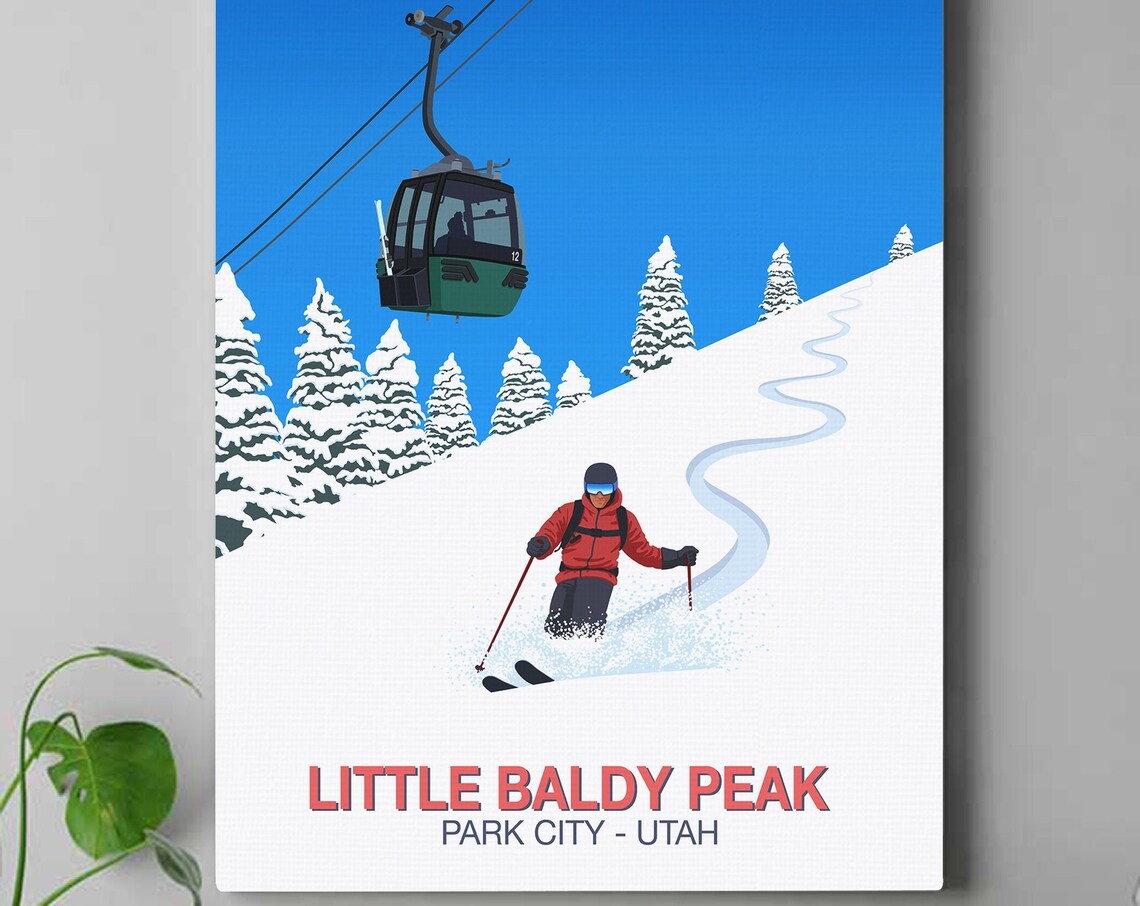 Little Baldy Peak Park City Utah Skier Gondola Snow Pines Ski Poster