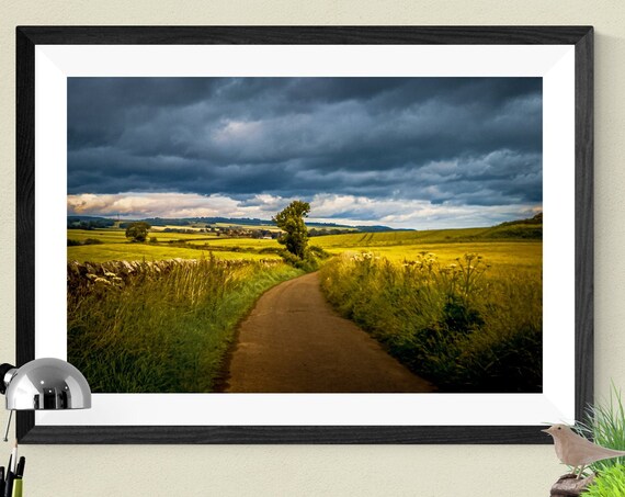 Golden Country Road Storm Clouds Landscape Photography Poster