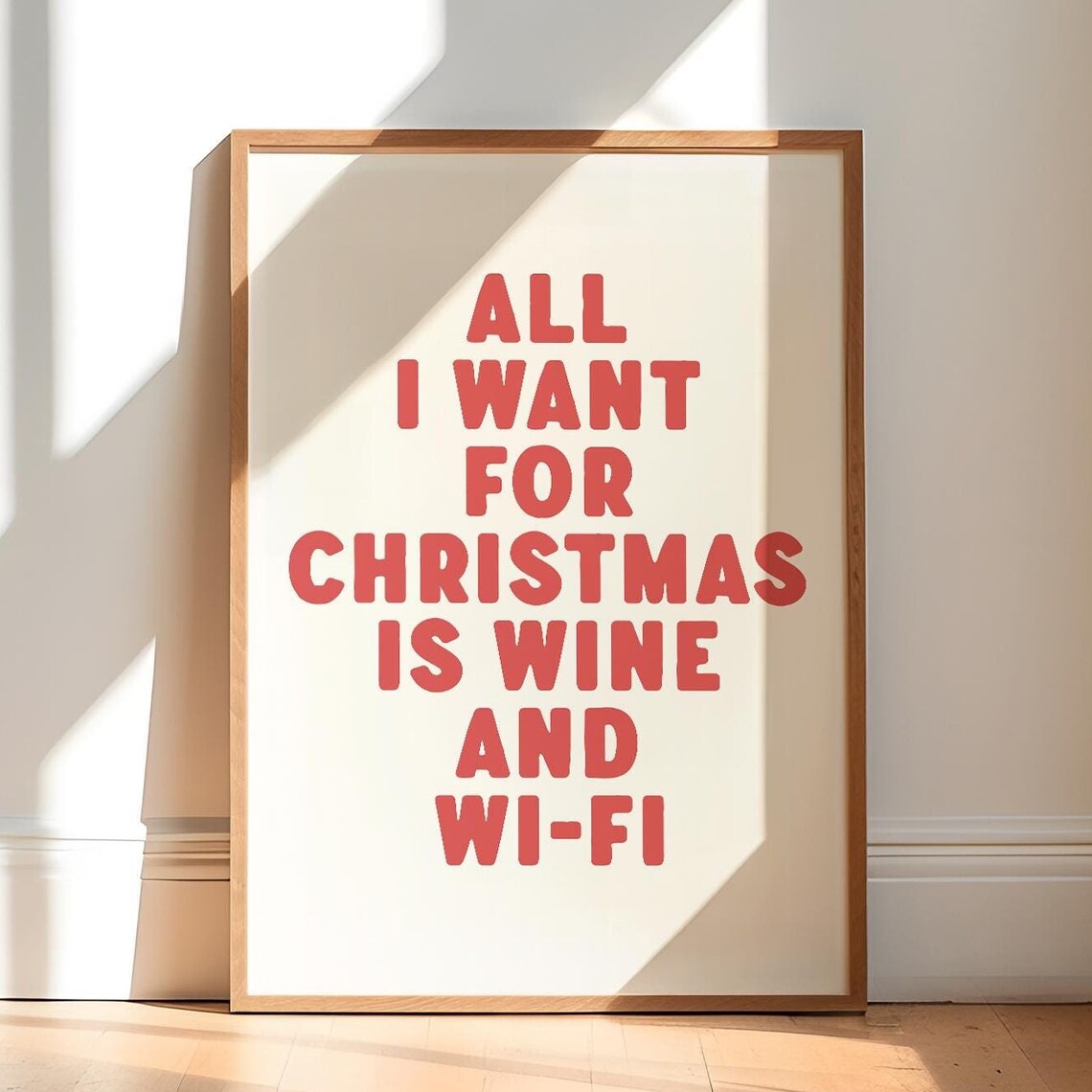 All I Want For Christmas Is Wine And Wi Fi Funny Red Typography Poster