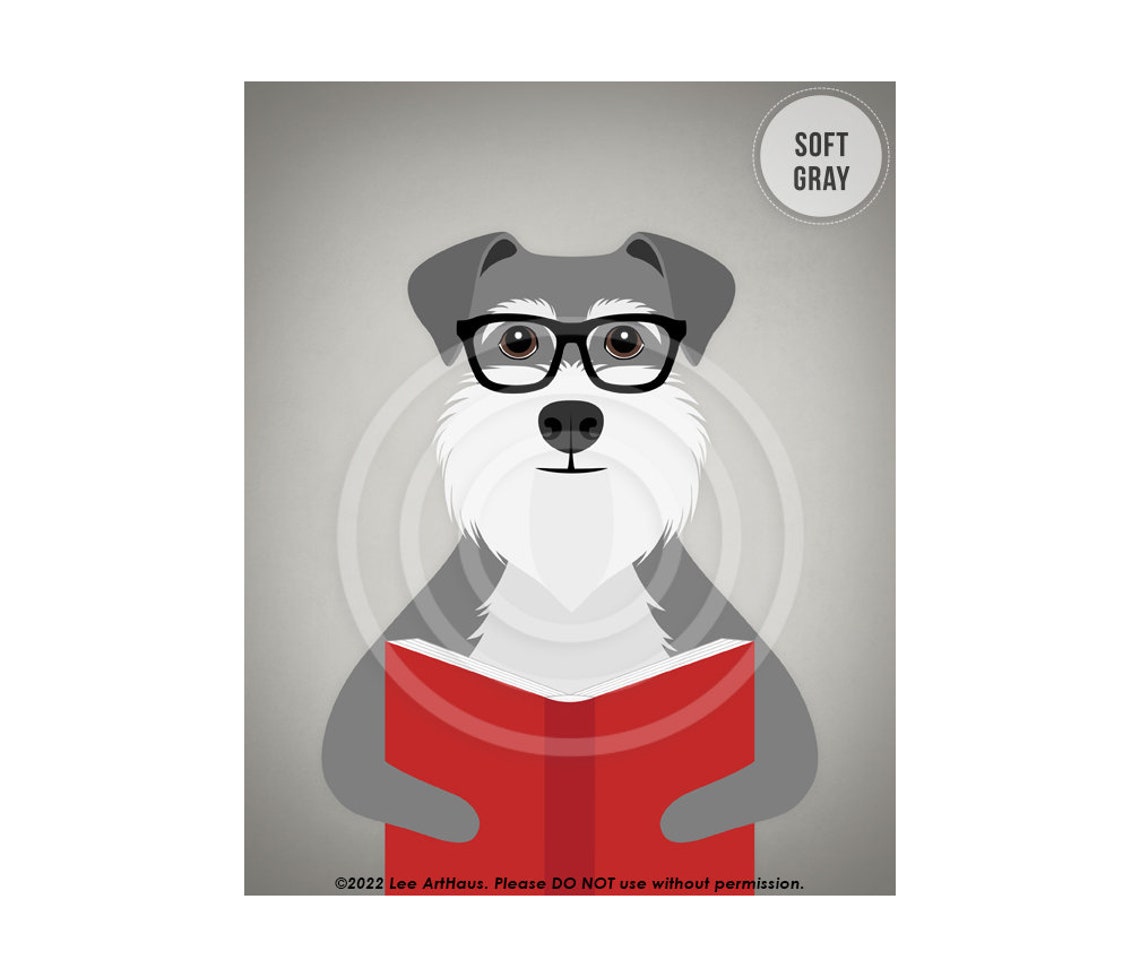 Schnauzer Wearing Glasses Reading a Red Book Funny Dog Poster - Image 3