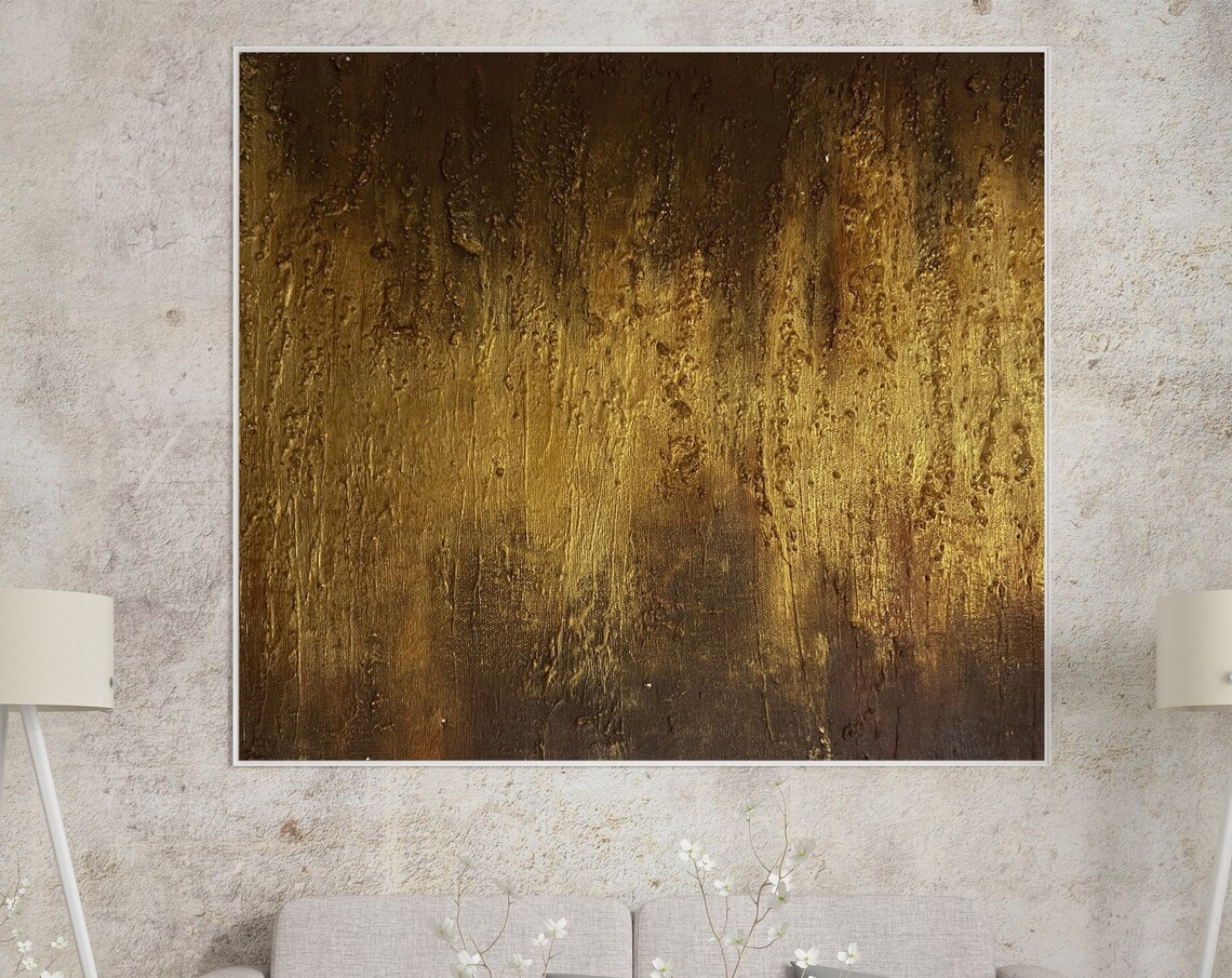 Golden Texture Abstract Wall Art Print, Modern Decor