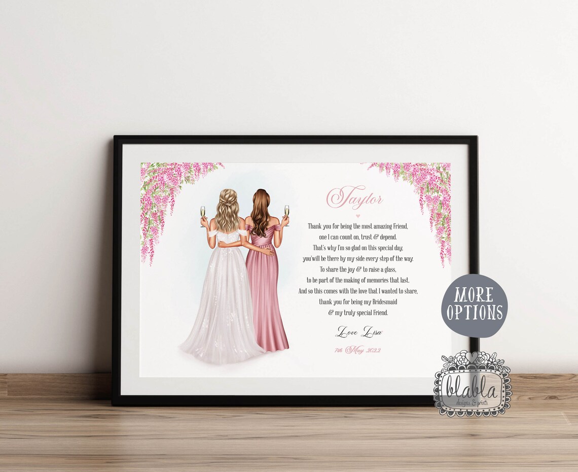 Personalised Bridesmaid Thank You Poem Wisteria Floral Portrait Poster - Image 2