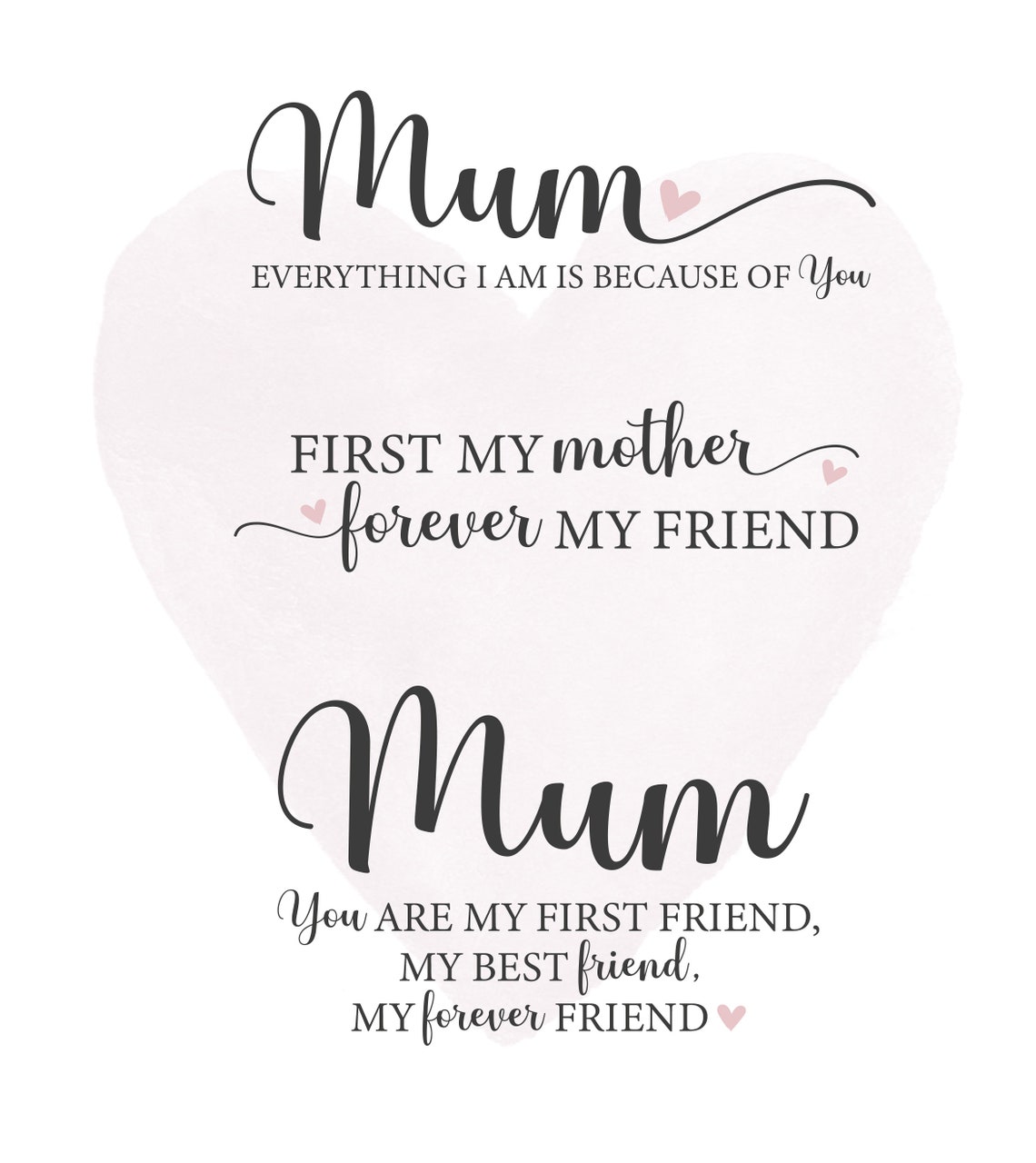Mum Peace Sign Heart Personalised Mother Daughter Pink Print - Image 2