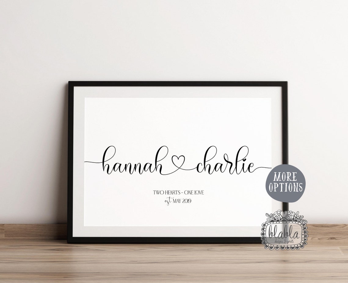 Personalised Couple Wedding Names Date Elegant Calligraphy Print - Image 2