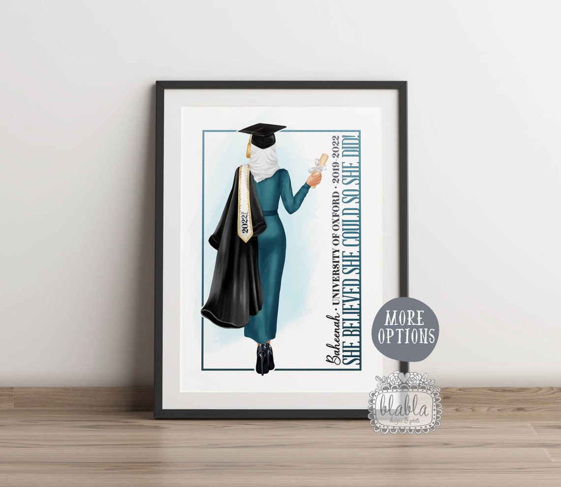 Personalised 2022 Muslim Graduate Poster With Hijab and Blue Dress - Image 2