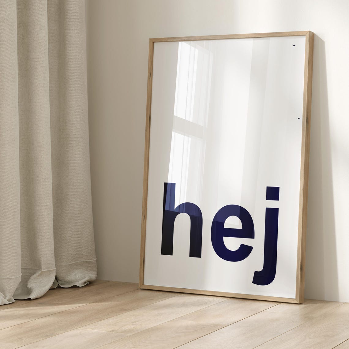 Hej Minimalist Typography Blue Scandinavian Wall Decor Poster
