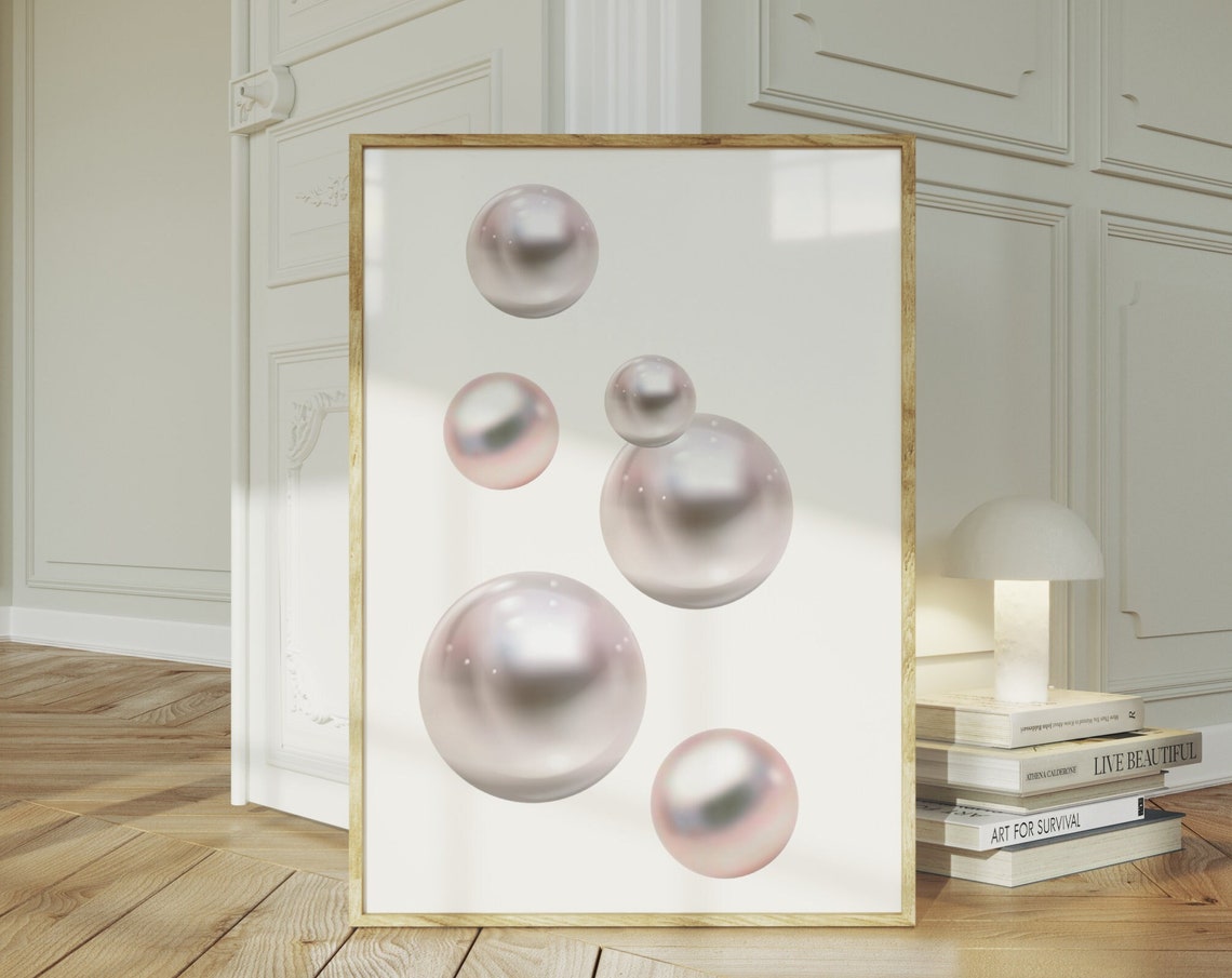 Pink Pearl Orbs Iridescent Bubbles Dreamy Minimalist Wall Poster