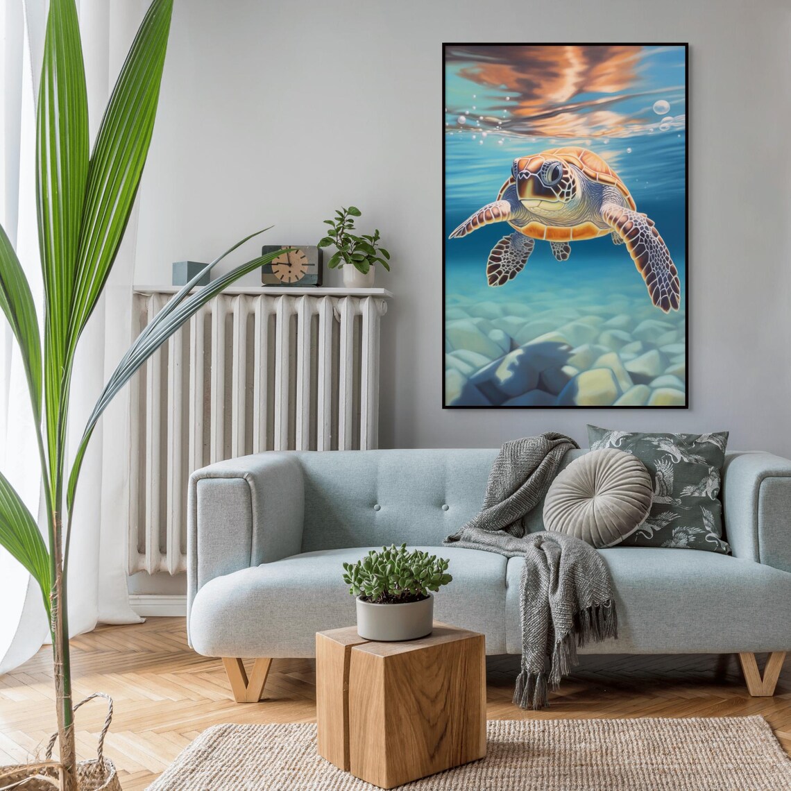 Sea Turtle Swimming Underwater Ocean Wildlife Poster for Coastal Decor - Image 4