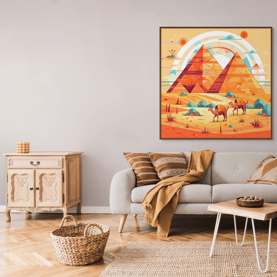 Desert Pyramids Art Geometric Camel Landscape Illustration Boho Egypt Wall Decor - Image 5