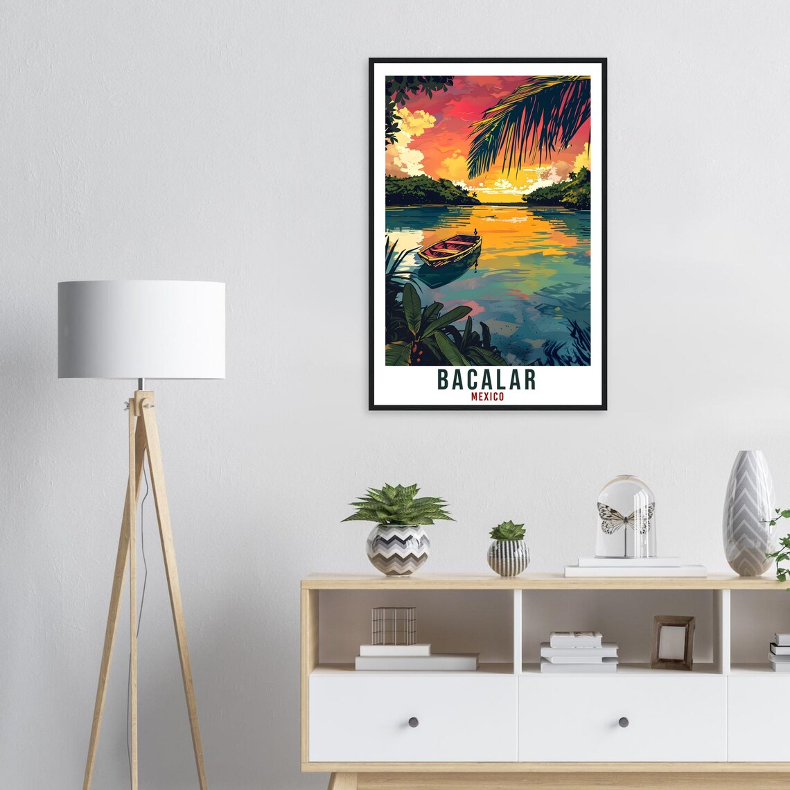 Bacalar Mexico Lagoon of Seven Colors Sunset Boat Travel Poster - Image 3