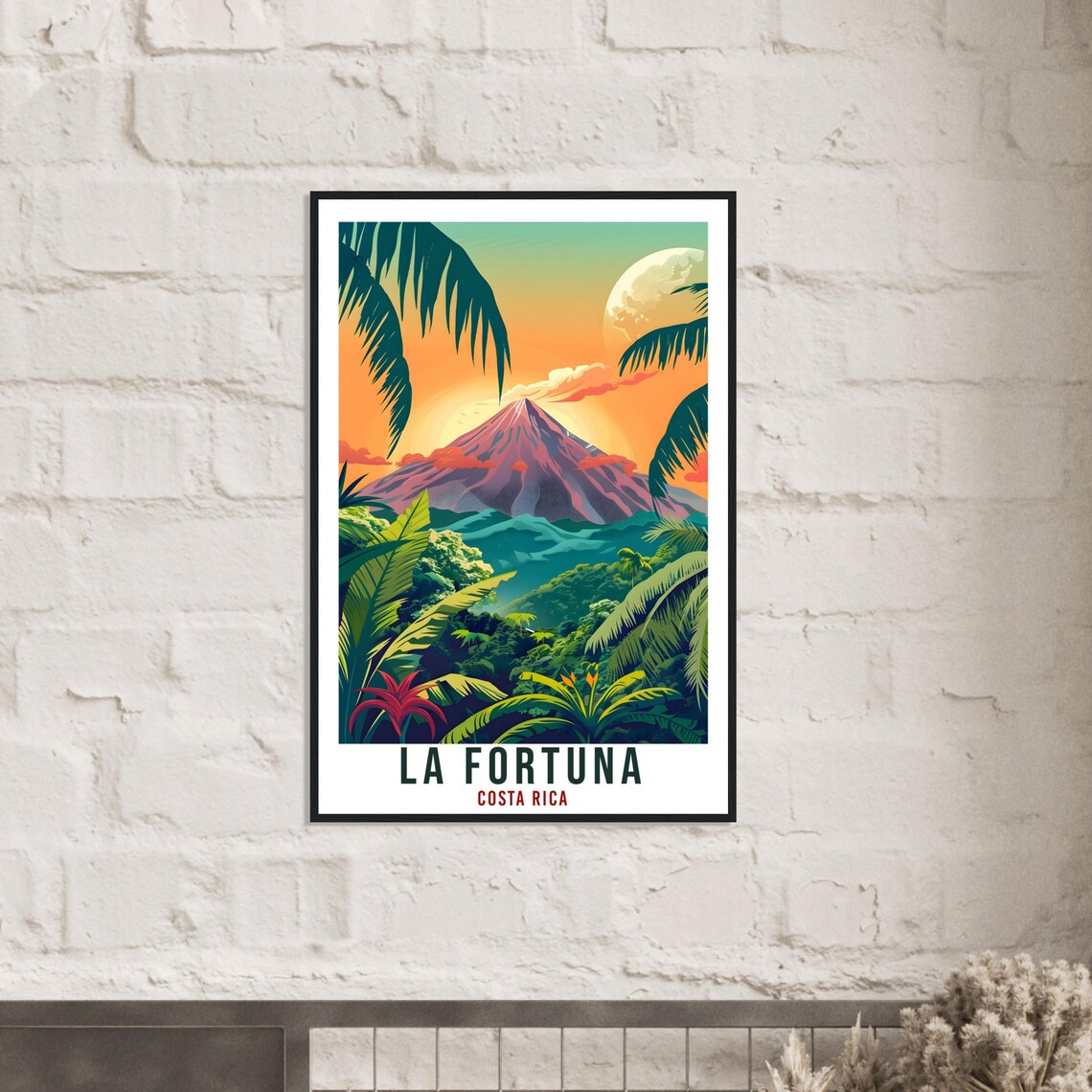 La Fortuna Volcano Sunset Moonrise Jungle Foliage Costa Rica Travel Poster - Image 2