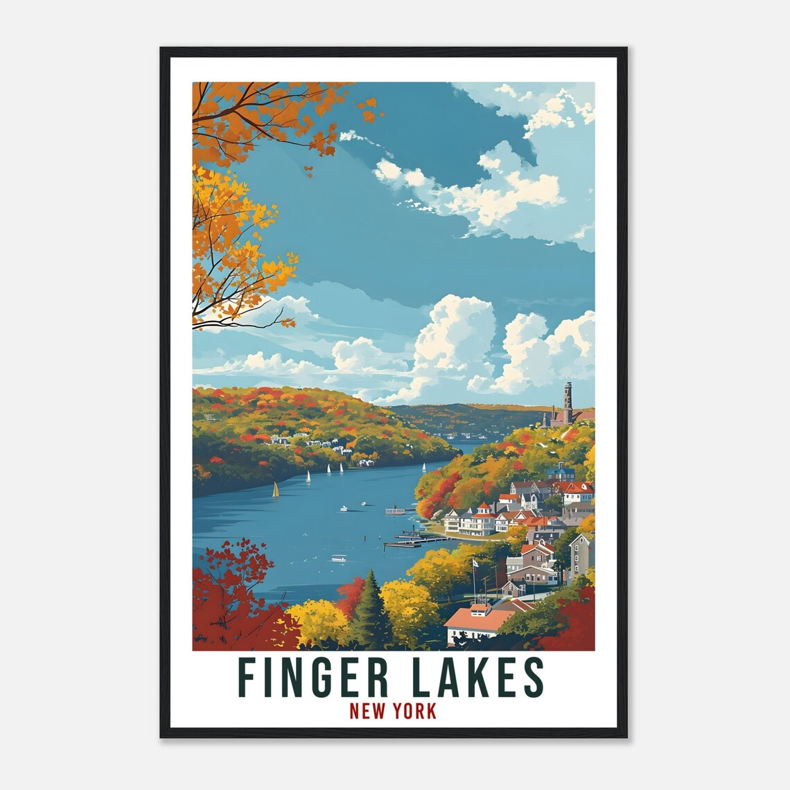 Finger Lakes New York Autumn Fall Foliage Lake View Travel Poster - Image 4