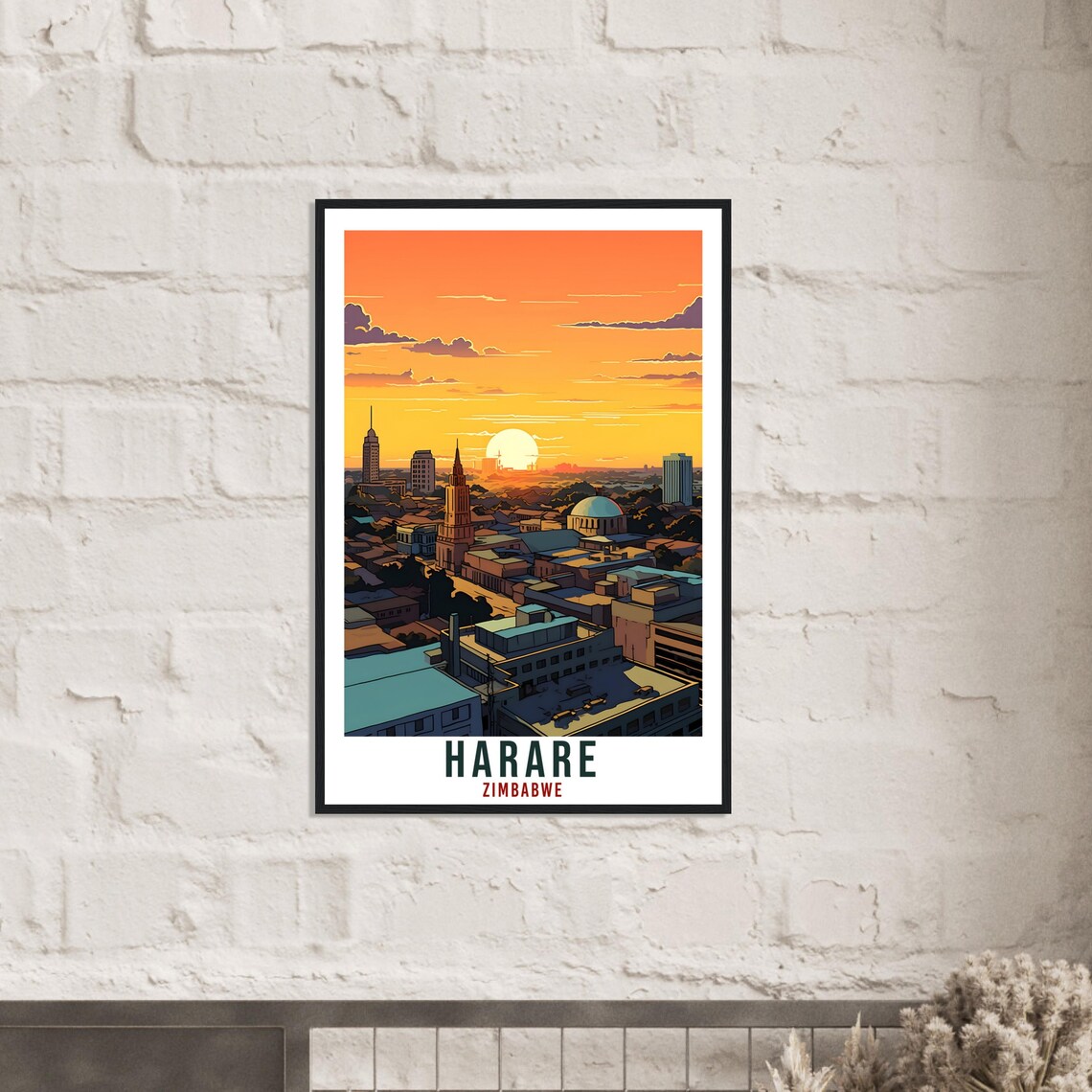 Harare Zimbabwe City Skyline Orange Sunset Towers Travel Poster - Image 2
