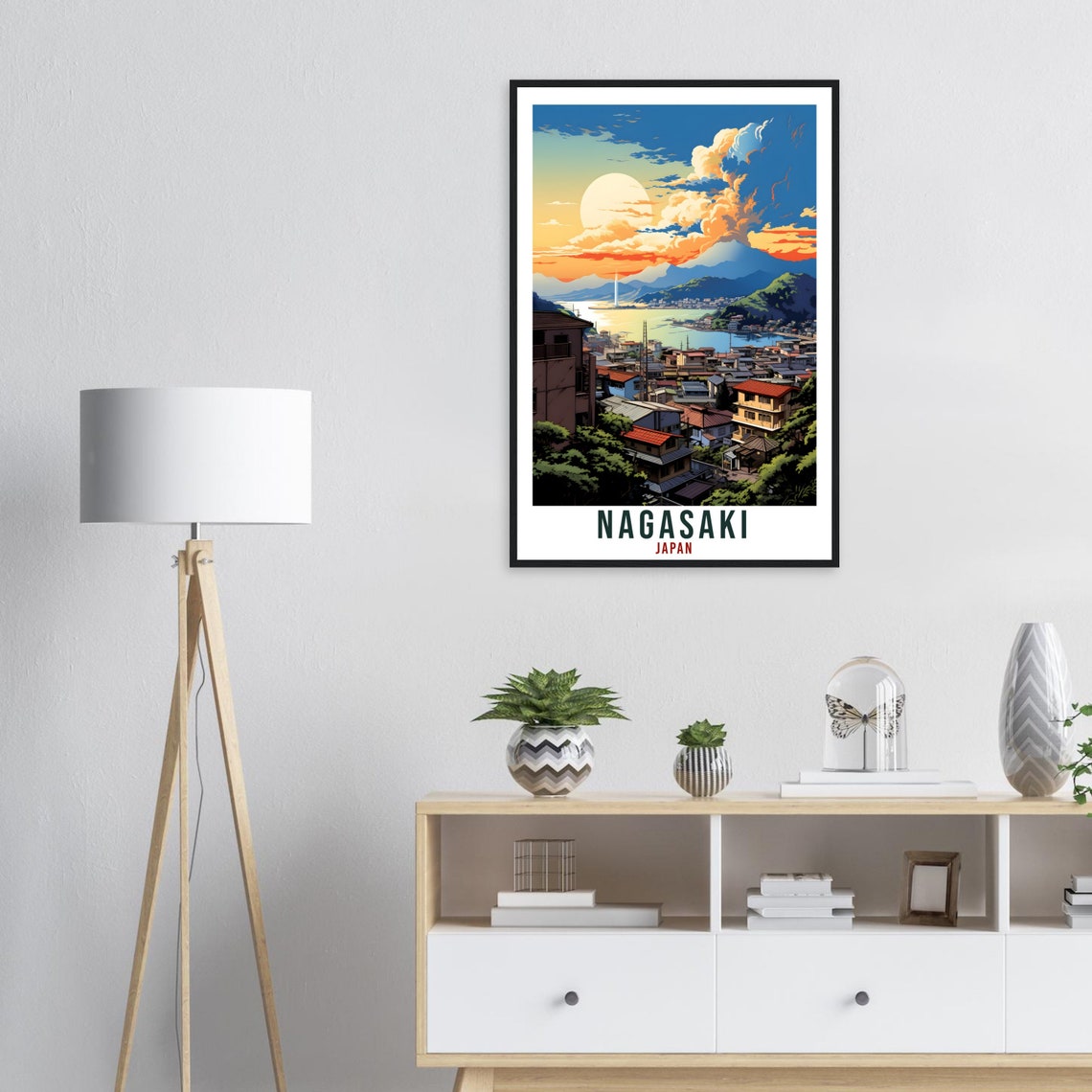 Nagasaki Japan Harbor Sunset City Hillside View Travel Poster - Image 3