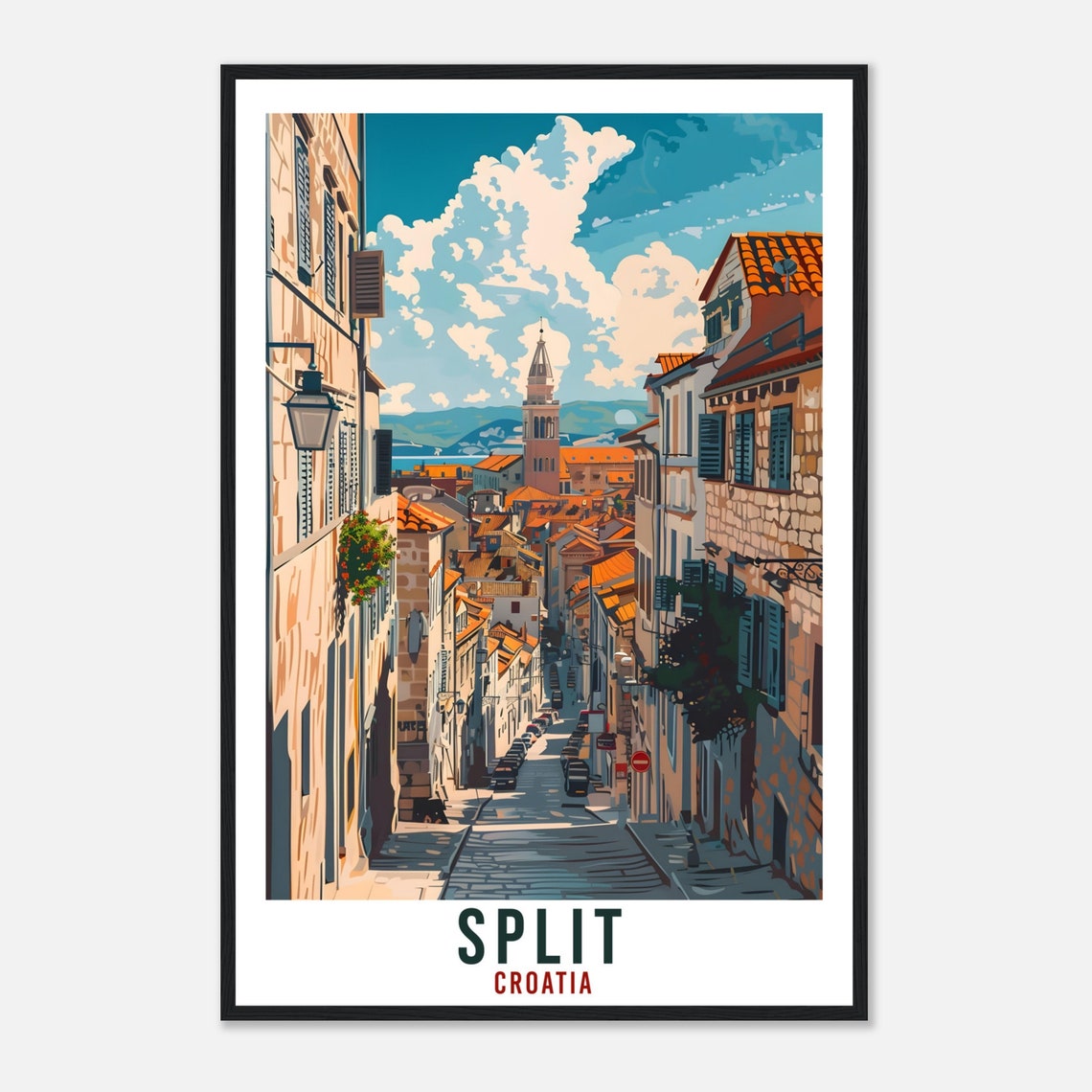 Split Croatia Old Town Cobblestone Street Harbor Travel Poster - Image 4