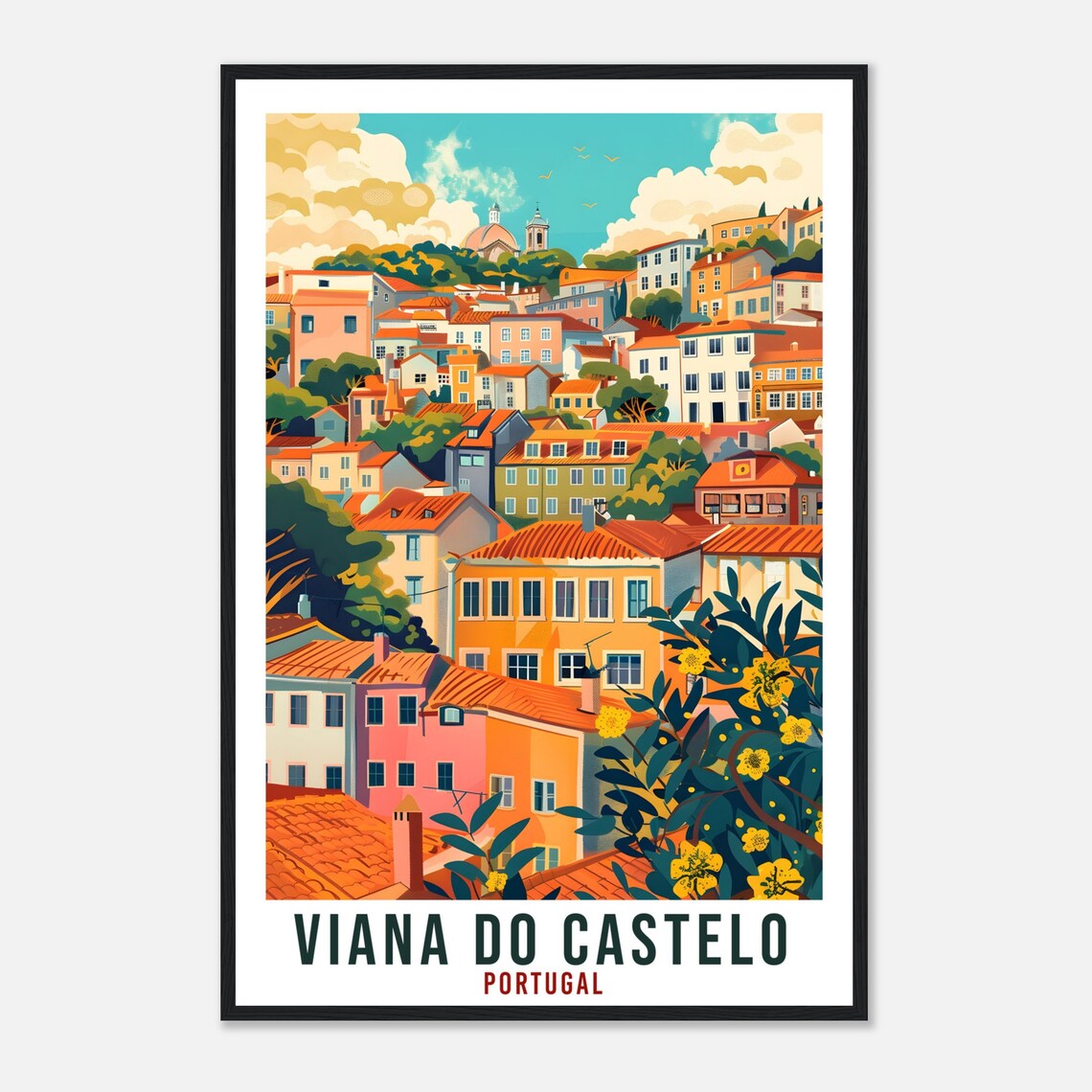 Viana do Castelo Portugal Colorful Hillside Houses Travel Poster - Image 4