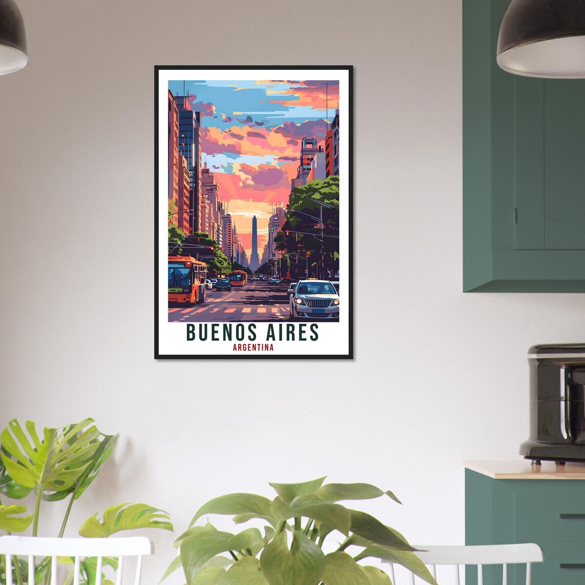 Buenos Aires Argentina Avenue Sunset Buses Obelisk Travel Poster - Image 3