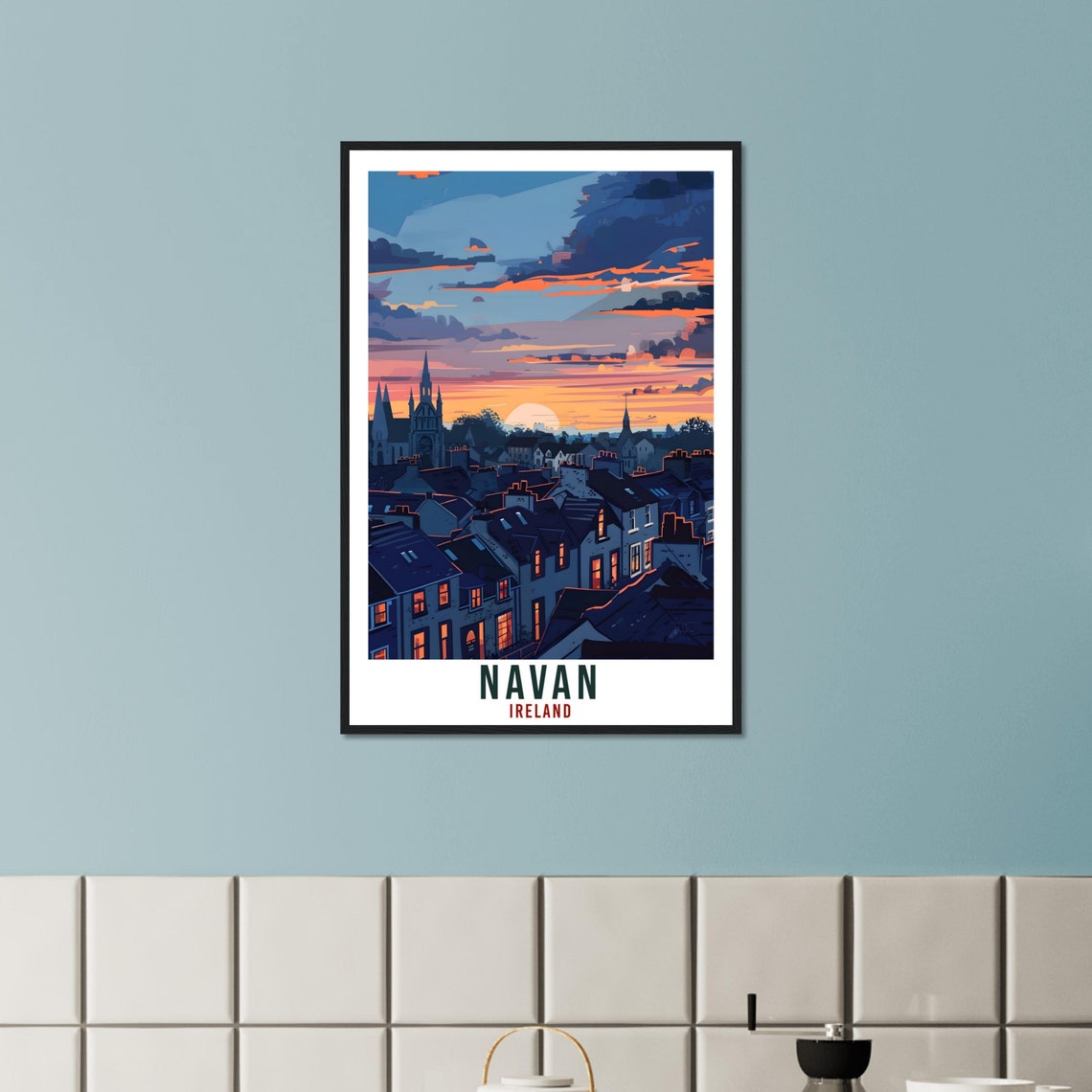 Navan Ireland Sunset Rooftops Chimneys Old Town Golden Poster - Image 2