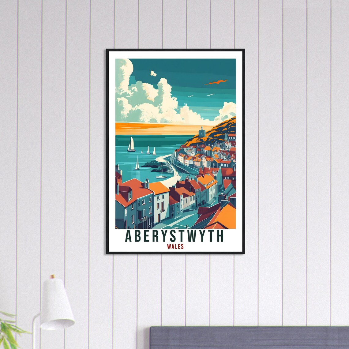 Aberystwyth Wales Seaside Town Sailboats Sunset Travel Poster - Image 3