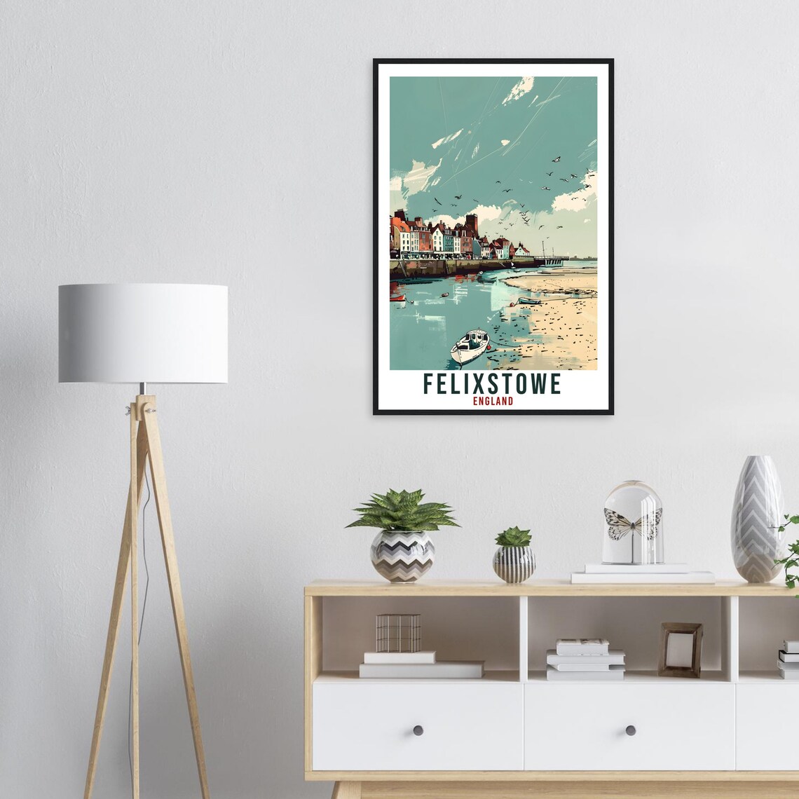 Felixstowe England Fishing Boats Beach Low Tide Travel Poster - Image 2