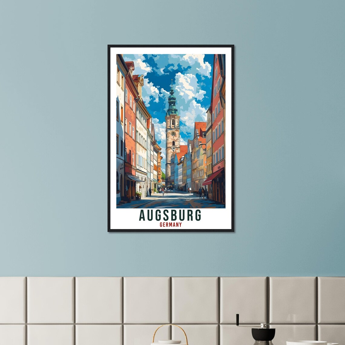 Augsburg Germany Old Town Clock Tower Vintage Street Travel Poster - Image 4