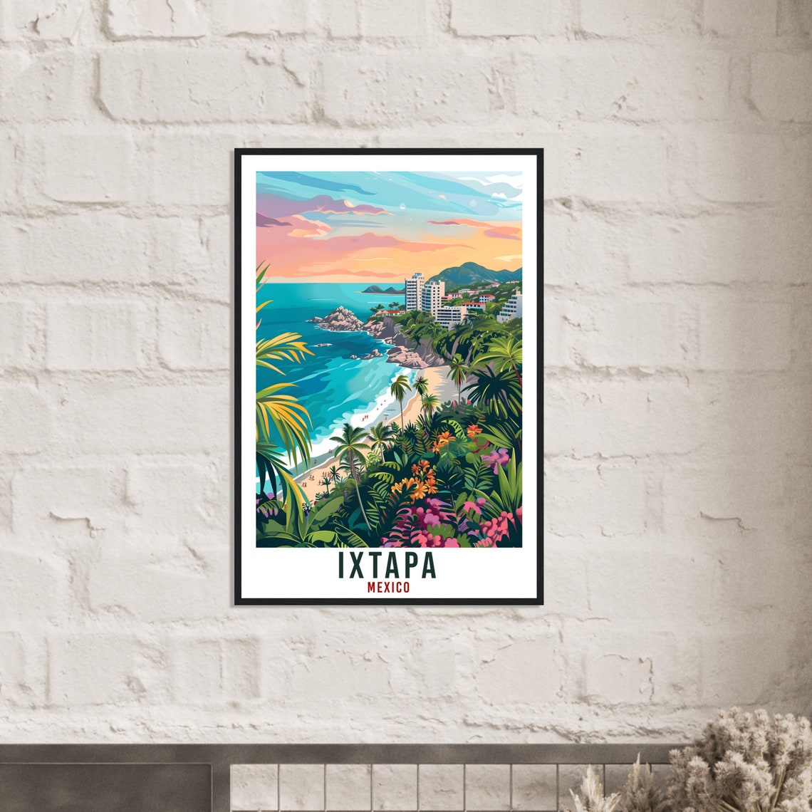 Ixtapa Mexico Tropical Cove Palm Jungle Hillside Bay Sunset View Poster - Image 2