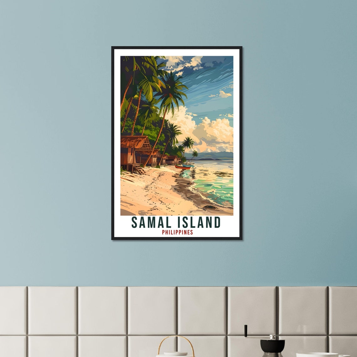 Samal Island Philippines Beach Huts Palm Shade Travel Poster - Image 3